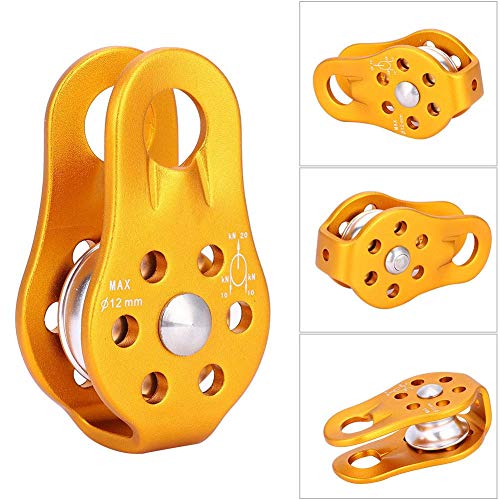 Alomejor Polea de Alpinismo Polea de Escalada Arbolista Arbolista Subida de árbol 20KN Polea de aleación de magnesio de Lado Fijo Amarillo Amarillo