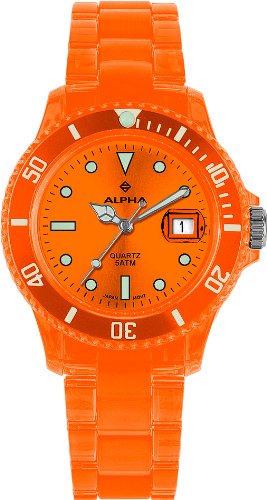 Alpha Saphir 249D - Reloj analógico de mujer de cuarzo con correa de goma naranja - sumergible a 50 metros