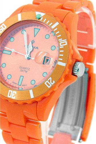 Alpha Saphir 250D - Reloj analógico de mujer de cuarzo con correa de goma naranja - sumergible a 50 metros