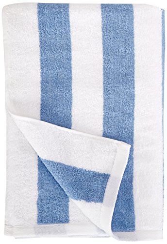 Amazon Basics - Toalla de playa, de rayas Cabana, color azul claro, pack de 1