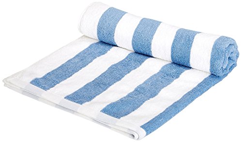 Amazon Basics - Toalla de playa, de rayas Cabana, color azul claro, pack de 1