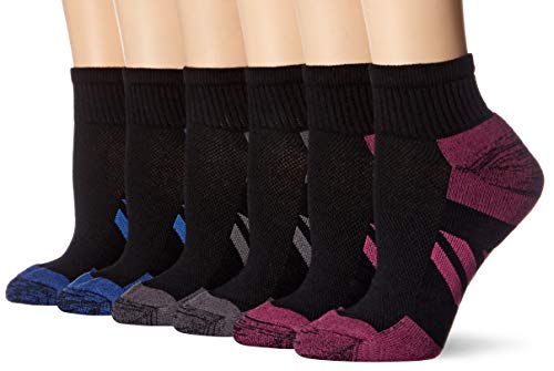 Amazon Essentials 6-Pack Peformance Cotton Cushioned Athletic Ankle Socks, Negro, Shoe Size: 6-9