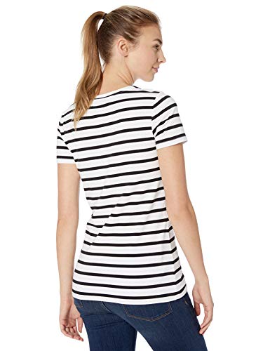 Amazon Essentials – Camiseta de manga corta con cuello redondo de corte clásico para mujer (2 unidades), Negro (White Mariner Stripe/Black), US M (EU M-L)