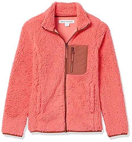 Amazon Essentials Sherpa Color Blocked Long-Sleeve Mockneck Full-Zip Jacket Chaqueta de Forro Polar, Rosa Coral/Marrón Tabaco, XL