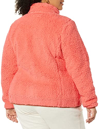 Amazon Essentials Sherpa Color Blocked Long-Sleeve Mockneck Full-Zip Jacket Chaqueta de Forro Polar, Rosa Coral/Marrón Tabaco, XL