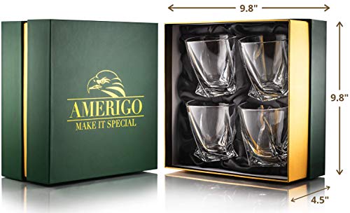 Amerigo Premium Whisky Set De 4 Vasos En Caja De Regalo De Lujo - Vasos De Whisky Twist 12oz Para Whisky - Whisky De Regalo Para Hombres - Vasos De Vidrio - Regalo Del Día Del Padre - Set De Bar