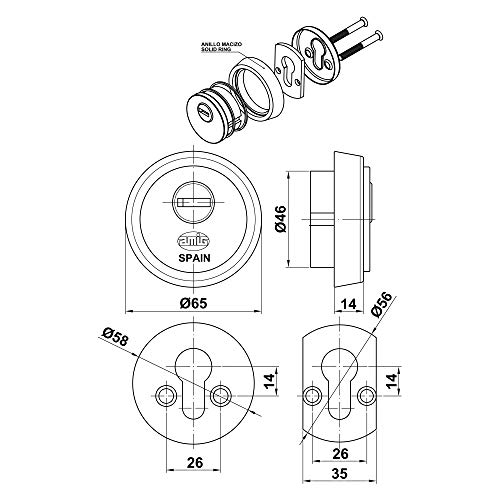 Amig 6361 - Escudo de Seguridad para Puertas | Protector cerraduras 31-65 Acero Inoxidable 18/8 | Acabado mate, Reforzado para Alta seguridad, Antitaladro