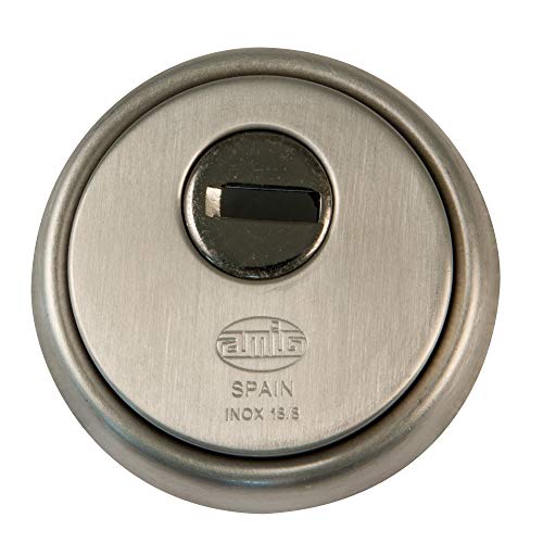 Amig 6361 - Escudo de Seguridad para Puertas | Protector cerraduras 31-65 Acero Inoxidable 18/8 | Acabado mate, Reforzado para Alta seguridad, Antitaladro