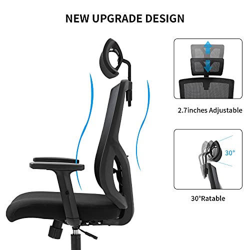 AMINITURE Silla de Oficina Ergonómica, Silla de Escritorio con Respaldo Alto, sillas de Malla con reposacabezas/apoyabrazos Ajustables y Soporte Lumbar