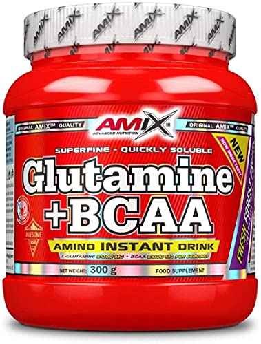 AMIX - Bcaa Glutamina - 300 Gramos - Complemento Alimenticio de Glutamina en Polvo - Reduce el Catabolismo Muscular - Óptimo para Deportistas - Sabor Frutas del Bosque - Aminoácidos Ramificados