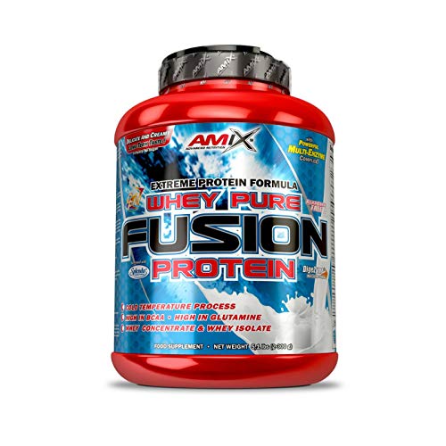 AMIX, Proteína Whey, Pure Fusión, Concentrado de Suero Ultra Filtrado, Sabor Chocolate, Proteínas para Aumentar Masa Muscular, Proteína Isolada con Splenda, Contiene L-glutamina, 2,3 Kg