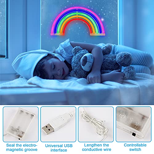 Amzeeniu Letrero de luz de Neón Rainbow luz de Neón Sign Led Luces de Neón Pared Interior Luz de noche Señales luminosas LED USB/con pilas para dormitorio,Navidad,Iluminación de interior decoración