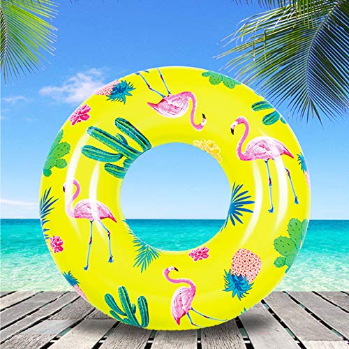 Anillo De Natación Flamingo Hinchable Anillo De Natación Divertido Anillo De Natación Inflable para Niños Adultos, Juguetes De Playa De Fiesta Al Aire Libre De Verano(Amarillo), 90cm