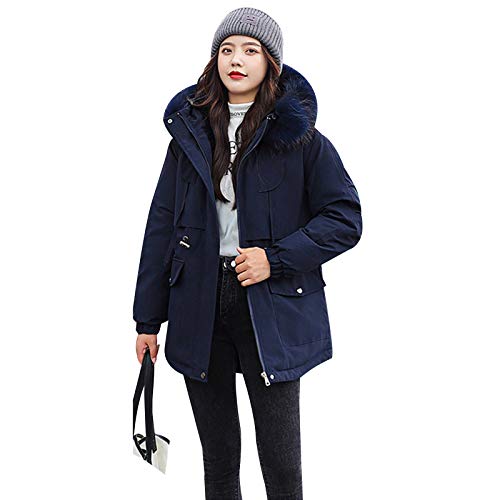 ANUFER Mujer Espesada Chaqueta Parka Cálida Invierno Capucha de Piel Sintética Abrigos Azul Marino SN07858 XL