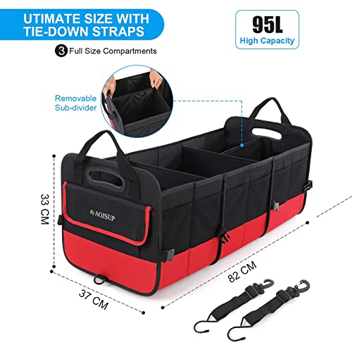 AojSup XXL 95L Bolsa de Maletero Prémium, Bolsa Maletero Coche, Organizador Maletero Coche, Oxford 1680D, Múltiples Compartimentos Impermeable Plegable