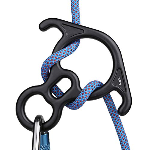 AOKWIT Figura de Rescate de 50 KN, 8 Descender Big Bent-Ear Belaying y Rappelling Gear Belay Dispositivo Escalada para Escalada en Roca, Pico Rescate 7075 aleación de Aluminio