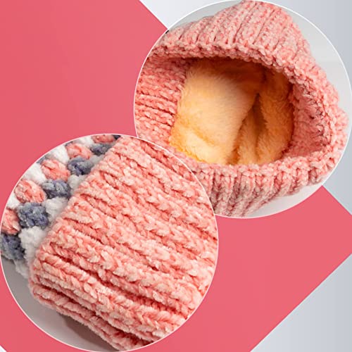 AONAT Sombrero de Punto Grueso con pompón para Mujer, Gorro de Invierno con Estampado de Zigzag y Forro Polar (Rosa)