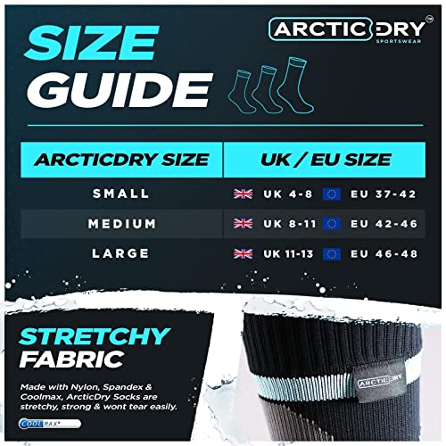 ArcticDry Xtreme 100% agua Densidad Calcetines para Hombres, Mujeres y Niños - Nailon, Spandex & Coolmax resistentes al agua - Ideal para Ciclismo, Senderismo, remar, Pesca y más., Black & Grey