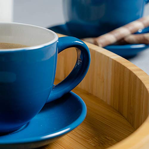 Argon Tableware 12 Piezas de Color Cappuccino y platillo Set - Estilo Moderno Porcelana té y Las Tazas de café - Azul - 250ml