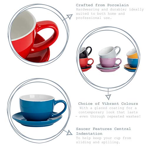 Argon Tableware 12 Piezas de Color Cappuccino y platillo Set - Estilo Moderno Porcelana té y Las Tazas de café - Azul - 250ml