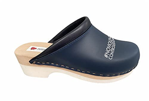 Arianna #NOVIOLENZACONTROLEDONNE Zueco de mujer cerrado en punta empeine de piel estampada borde acolchado suela madera Made in Italy artículo 733, turquesa, 38 EU