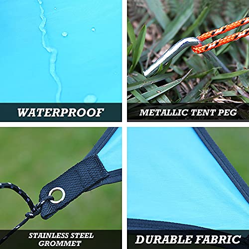 AROMUJOY Toldo de Refugio Impermeable Tienda de Campaña Tarp Lona Portátil Ligera Anti-Viento Anti-UV Hamaca para Acampar Picnic Senderismo Playa y Exteriores Azul Cielo 3x3M