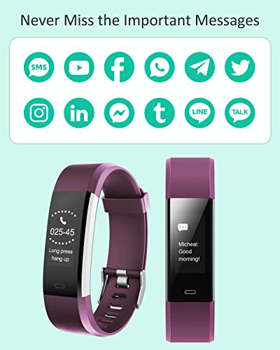 AsiaLONG Pulsera de Actividad Inteligente con Monitor de Ritmo, Podómetro, Contador de Calorías, Monitor de sueño, Reloj Deportivo Impermeable IP68 para Mujeres y Hombres (púrpura)