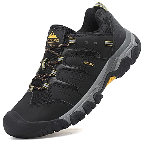 ASTERO Zapatillas Trekking Hombre Zapatos Senderismo Transpirable Bajos Botas de Montaña Antideslizantes AL Aire Libre Sneakers Apto Todas Estaciones Tamaño 41-46 (Negro, Numeric_42)