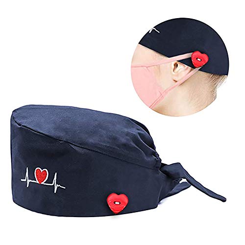 Asudaro Gorro de OP, pañuelo de cabeza, bandana, ajustable, de algodón, gorro de cocina para mujeres, hombres, médicos, cocineros, cocineros, esteticistas, con botones, Negro , Talla única