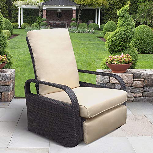 ATR ARTTOREAL Silla reclinable de mimbre con cojines, muebles de patio, sofá de ratán ajustable automático, resistente a los rayos UV/al agua/al sudor y al óxido, fácil de montar (Khaki)