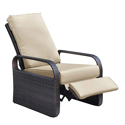 ATR ARTTOREAL Silla reclinable de mimbre con cojines, muebles de patio, sofá de ratán ajustable automático, resistente a los rayos UV/al agua/al sudor y al óxido, fácil de montar (Khaki)