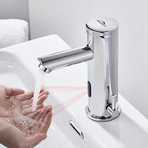 Auralum - Grifo Sensor Automático, Grifo de Lavabo con Sensor Infrarrojo Sin Contacto, Elegante Cromado Monomando para Agua Caliente y Fría