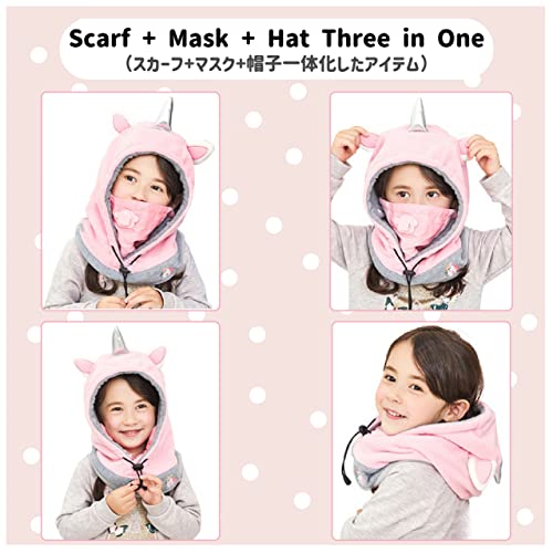 Azarxis Niño Pasamontaño Animal Forro Polar Invierno Gorro con Calentador de Cuello Balaclava para Niña Esquí Snowboard al Aire Libre (Rosa - Unicornio)