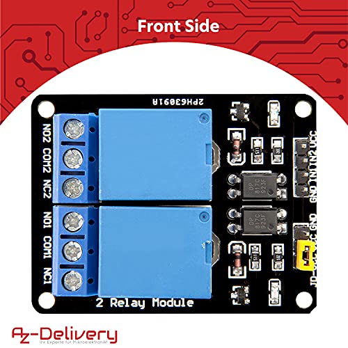 AZDelivery 2 Canales Modulo Rele 5V con Optoacoplador Low-Level-Trigger Compatible con Arduino con E-Book Incluido!