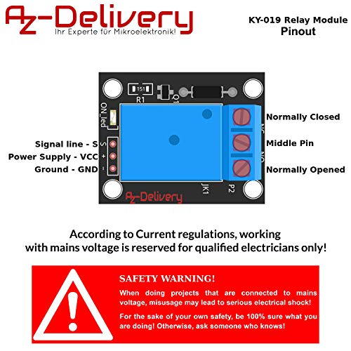 AZDelivery 3 pcs 1 Canal KY-019 Modulo Rele 5V High-Level-Trigger Compatible con Arduino E-Book Incluido!