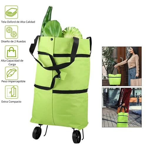 BAHAMA - Carro Compra y Bolsa de Playa Plegable Estilo Trolley con Ruedas Extraibles, Tela Oxford Reutilizable e Impermeable, para Supermercado, Viajes, Transporte Ligero, Fácil de Guardar (Negro)