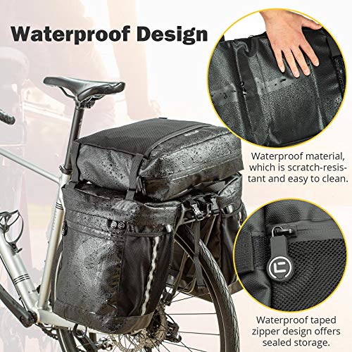 BAIGIO Alforjas para Bicicletas,Alforja Maletero Impermeable, 3 Compartimentos para Portaequipajes Asiento Trasero de Bicicleta de Carretera Bicicleta Pannier (Negro)