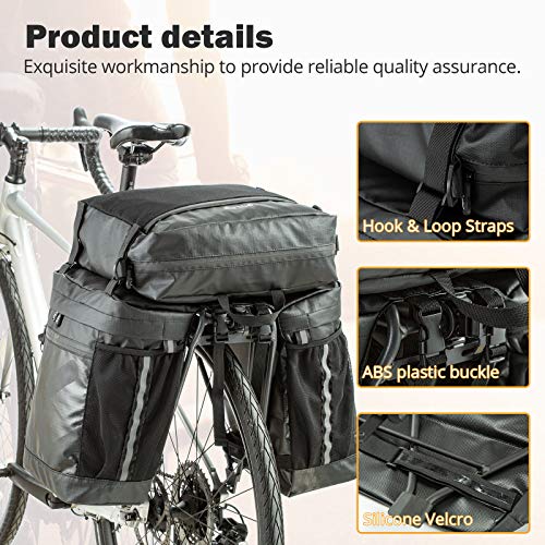 BAIGIO Alforjas para Bicicletas,Alforja Maletero Impermeable, 3 Compartimentos para Portaequipajes Asiento Trasero de Bicicleta de Carretera Bicicleta Pannier (Negro)