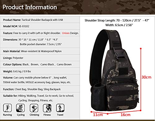 BAIGIO Mochila Cruzada para Hombro Bandolera Mochila de Pecho Estilo Militar Sling Mochila Frontal con USB Recargable Bolso Messenger para Usar al Aire Libre Camping Ciclismo (Camo)