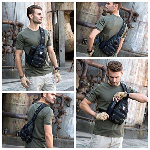 BAIGIO Mochila Cruzada para Hombro Bandolera Mochila de Pecho Estilo Militar Sling Mochila Frontal con USB Recargable Bolso Messenger para Usar al Aire Libre Camping Ciclismo (Camo)