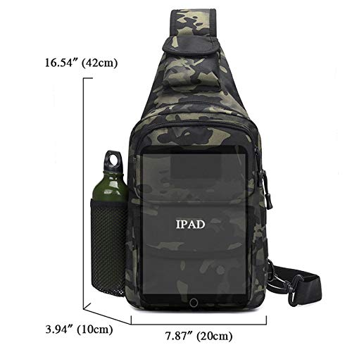 BAIGIO Mochila Cruzada para Hombro Bandolera Mochila de Pecho Estilo Militar Sling Mochila Frontal con USB Recargable Bolso Messenger para Usar al Aire Libre Camping Ciclismo (Camo Negro)