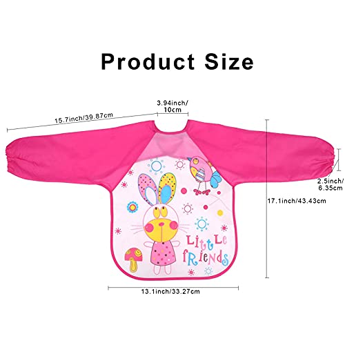 Baogaier Baberos Bebe con Mangas Impermeables Manga Larga Lavables Camiseta EVA Comida Baberos de Alimentación Fáciles de Lavar Niños Niña Ajustable Babero para Comer Pintar Tocar 4PCS - Rojo Rosa