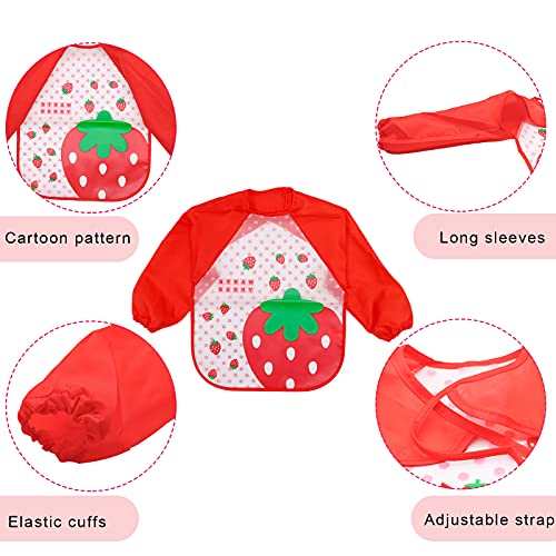 Baogaier Baberos Bebe con Mangas Impermeables Manga Larga Lavables Camiseta EVA Comida Baberos de Alimentación Fáciles de Lavar Niños Niña Ajustable Babero para Comer Pintar Tocar 4PCS - Rojo Rosa