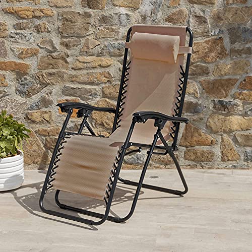 Baroni Home Butaca Tumbona plegable reclinable Relax Lounger Zero Gravity Textilene 90x65x110cm Beige