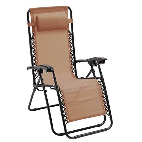 Baroni Home Butaca Tumbona plegable reclinable Relax Lounger Zero Gravity Textilene 90x65x110cm Beige