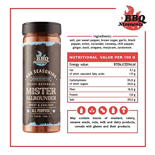 BBQ Moments Original Barbecue Dry Rub Especias, Perfecto Para Pollo, Jamon, Lomo, Pescado, Verduras Frescas, Carne Seca, Cerdo, Especias y Condimentos Organicos, 330g (11.64 Oz)