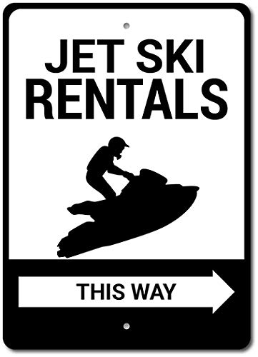 BCTS Jet Ski Rentals This Way Sign Jet Ski Alquiler Direccional Flecha Metal signo Navidad apoyos placa 8x30 cm