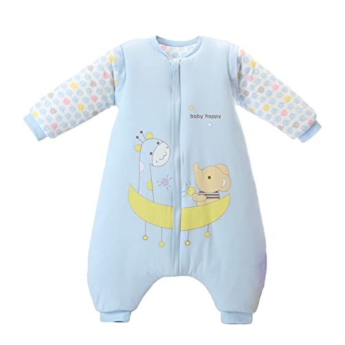 Bebé Saco de Dormir Invierno para Niños Niñas Manga larga Algodón Pijama Mamelucos Mono Traje de dormir 18-36 meses, azul