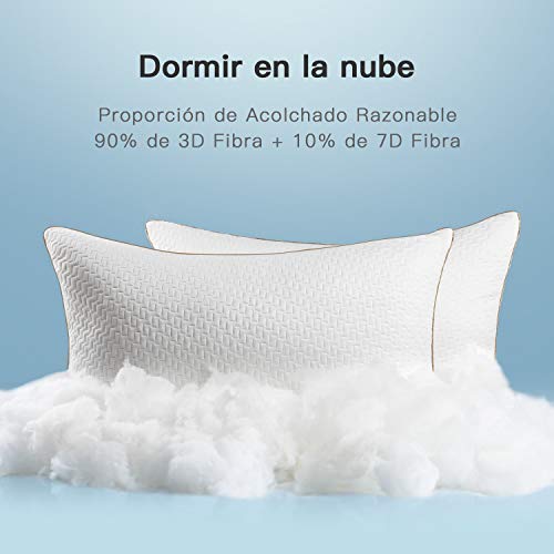 BedStory Almohada 50x75 Almohadas Antiácaros con Funda de Lavable Almohada Bambú 2 Unidades con 80% de 3D Fibra + 20% de 7D Fibra de poliéster Relleno de Almohadas Fibra