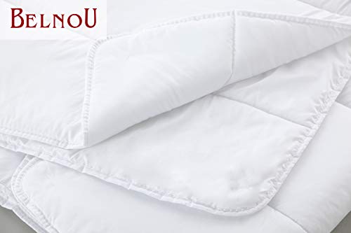 Belnou Edredon Relleno Nordico de Pluma. Blanco Liso. Grueso Blando Comodo Ligero. Diseño 90 % Plumon de Oca. 240x220 cm Cama 150/160 cm